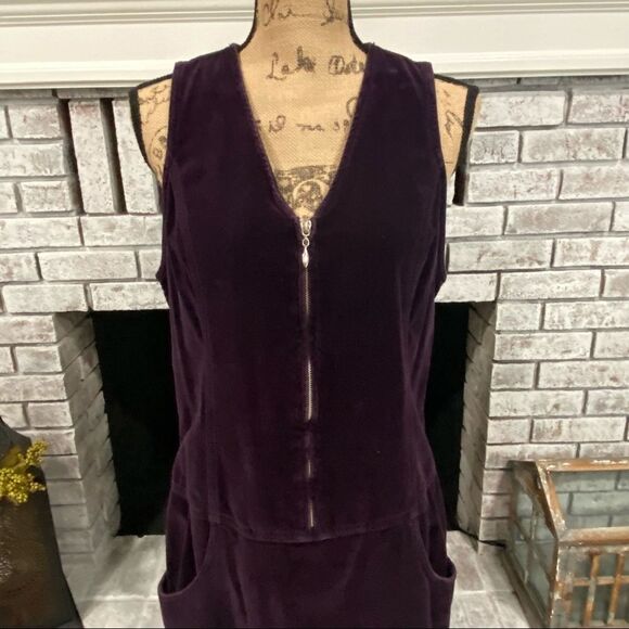 Vintage 90s Express Purple Velvet Romper Mini Dress Medium Zipper 100% Cotton - Picture 2 of 14